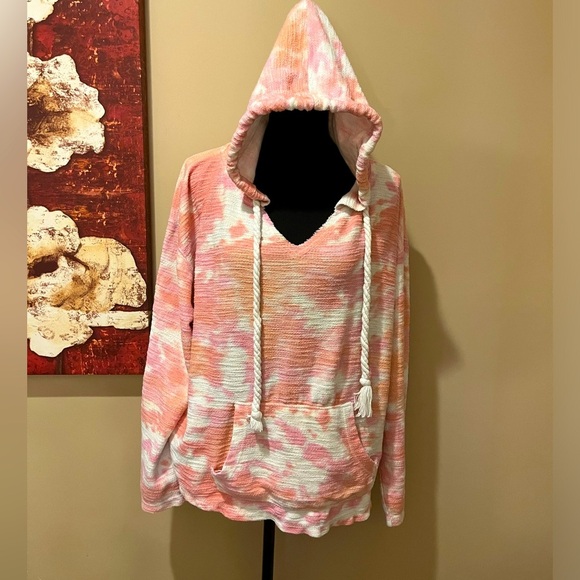 Southern Spirit Light Weight Pink Orange Tie Dye Hoodie, size XL - Picture 1 of 5